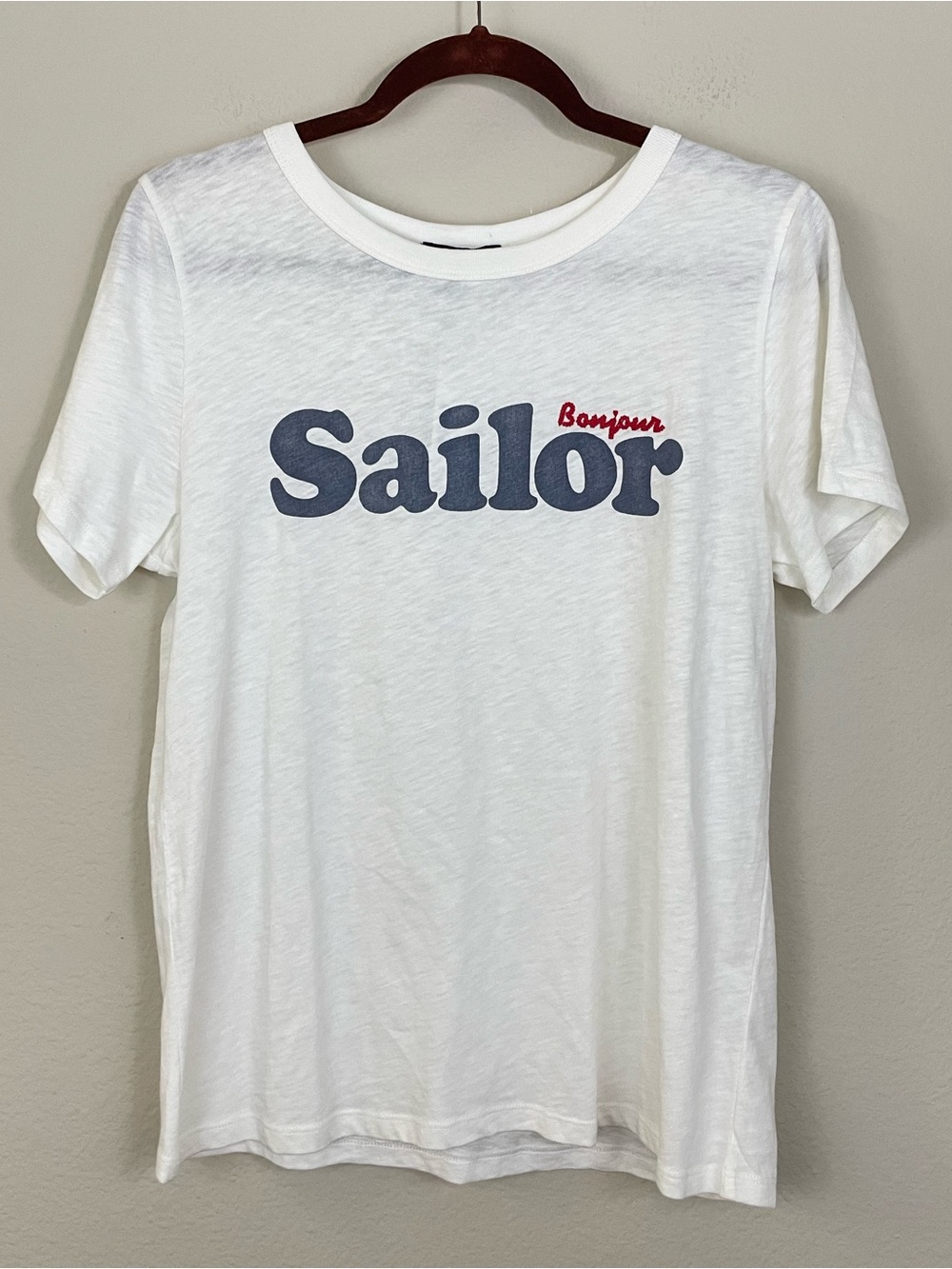 J. Crew White 'Bonjour Sailor' Graphic Crewneck Tee Short Sleeve NWT Size M